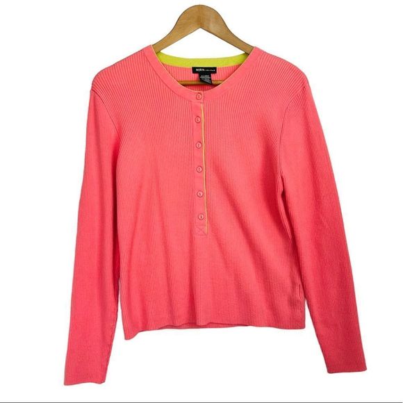 Mixit Sweaters - Vintage 90s Mix It Stretch Sweater in Pink, Size XL with V-Neck Maximalism Neon